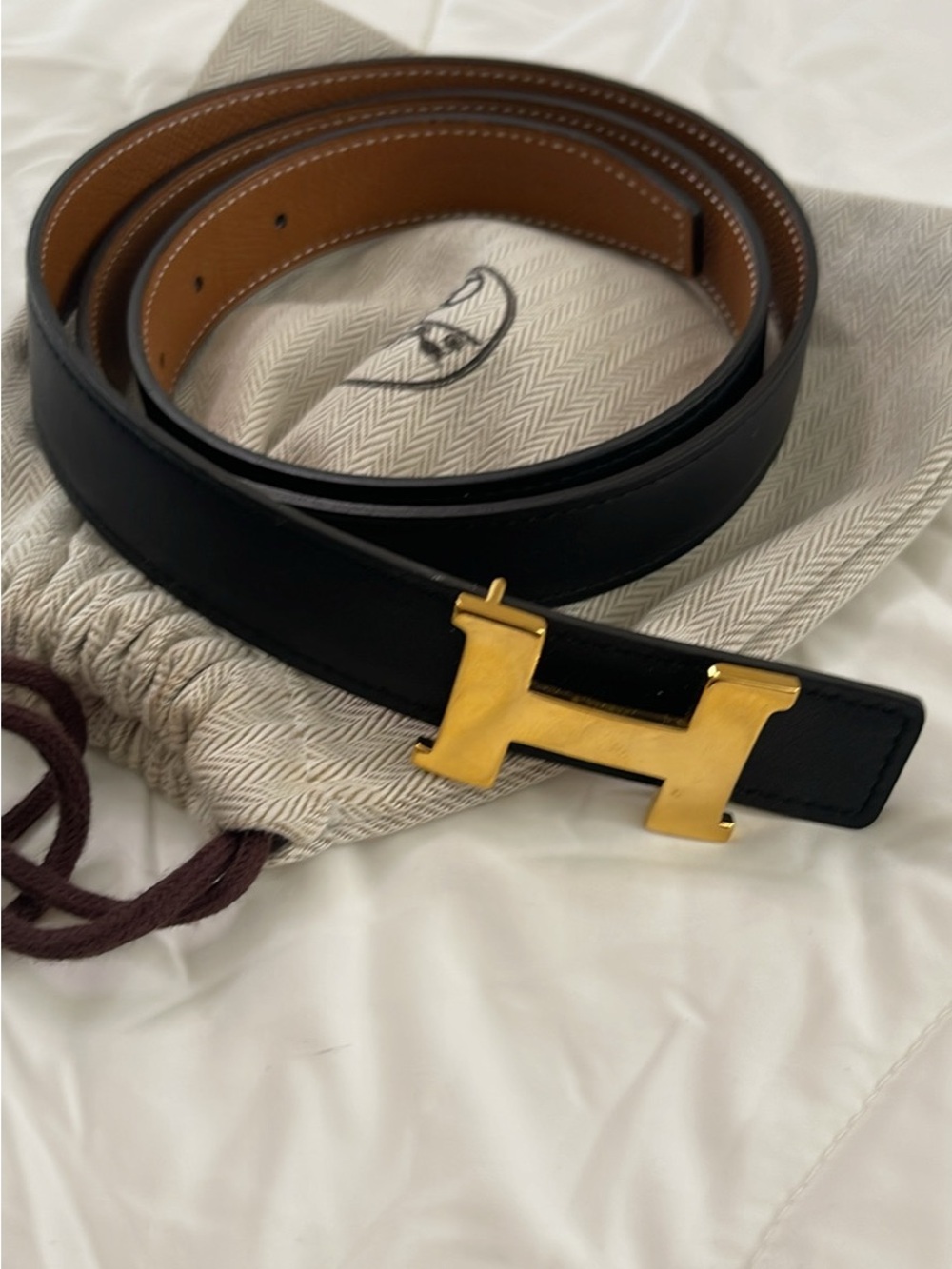 Hermes Mini H belt buckle & Reversible leather strap 24mm Sz 95 - Picture 2 of 5